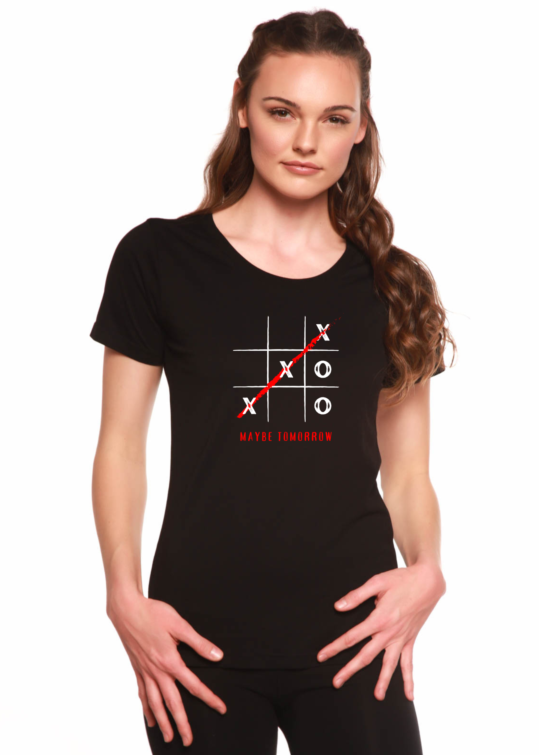 Spun Bamboo Maybe Tomorrow Women's Bamboo Sleeve Scoop Neck Graphic T-Shirt — main product shot
