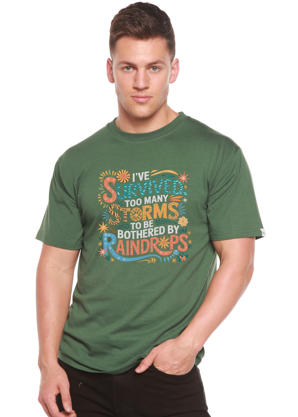 Spun Bamboo I've Survived Too Many Storms to Be Both Unisex Bamboo/Cotton Graphic T-Shirt — feature highlight