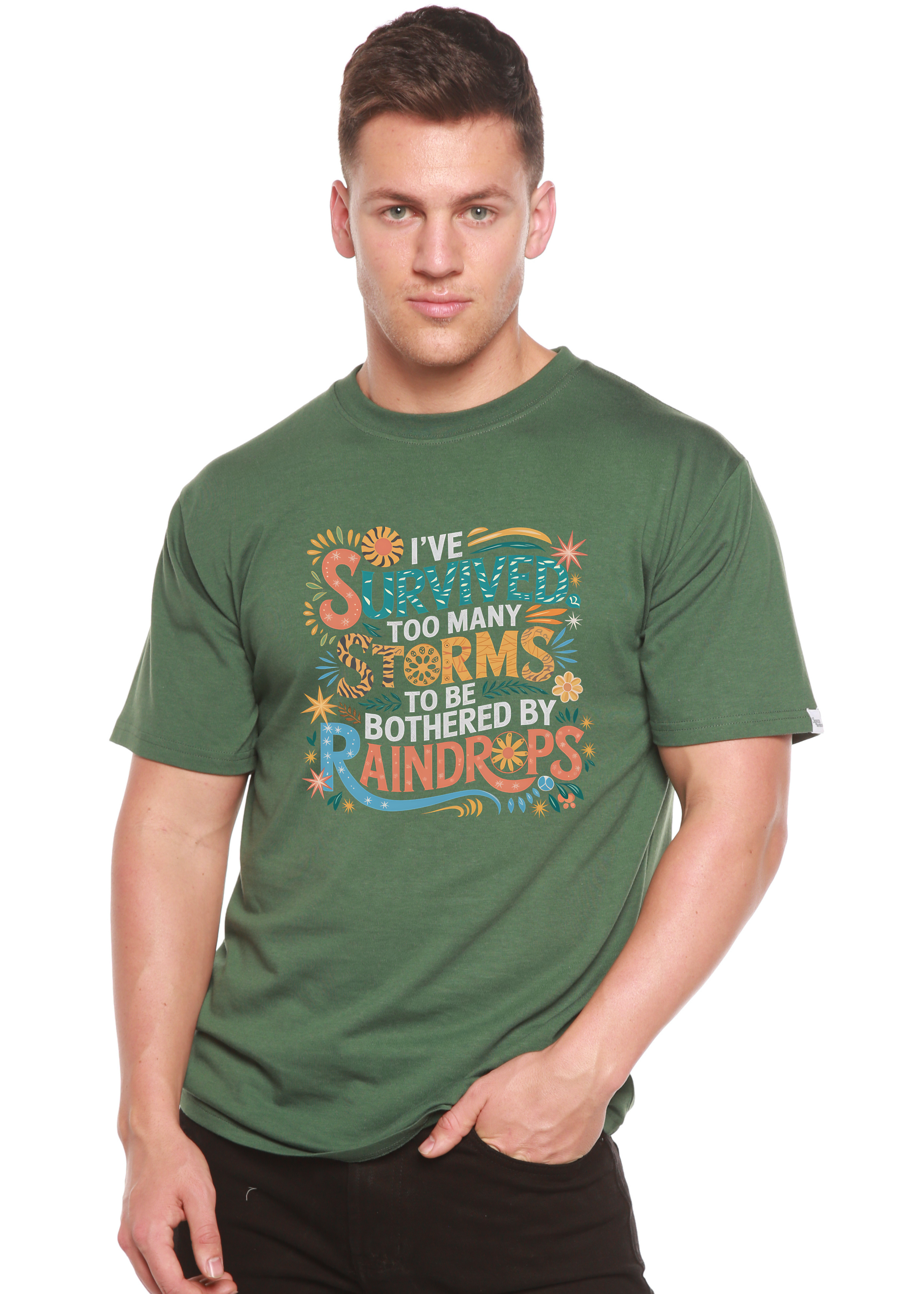 Spun Bamboo I've Survived Too Many Storms to Be Both Unisex Bamboo/Cotton Graphic T-Shirt — feature highlight