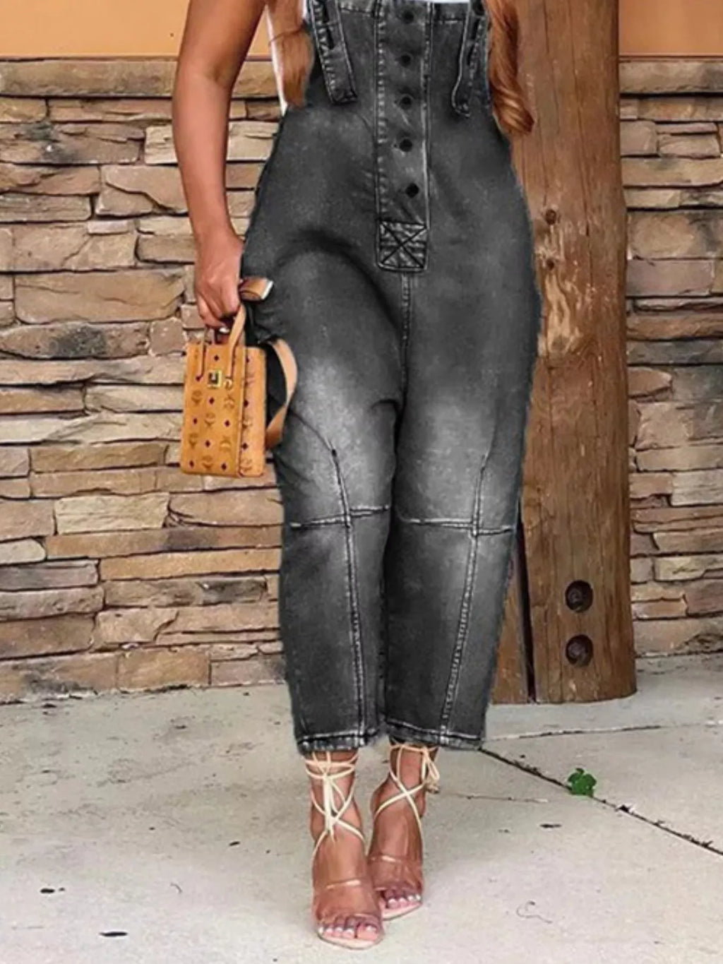 Full Size Button Front Denim Overalls with Pockets Plus Size
