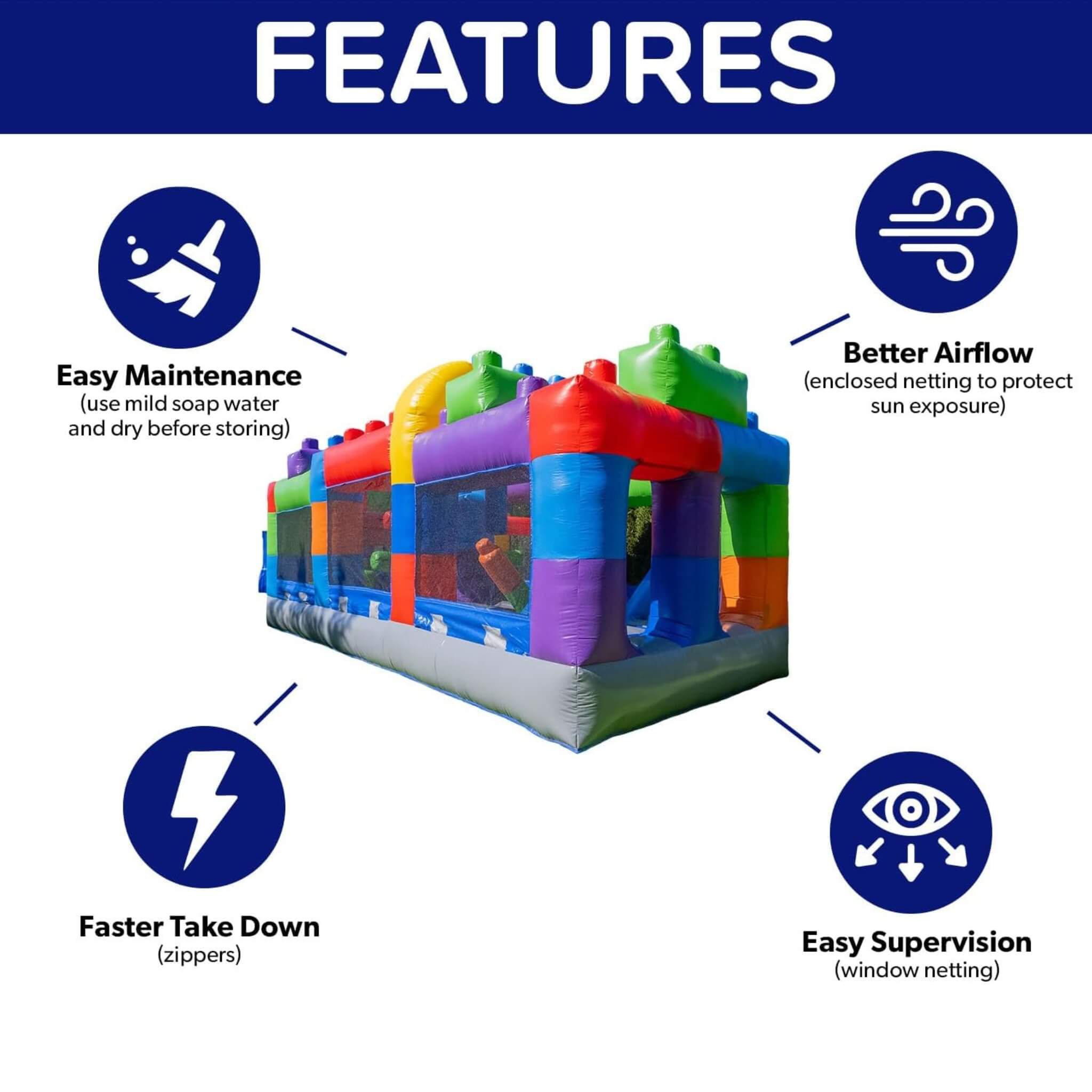 20FT Giant Multicolor Block Inflatable Obstacle Course With Large Mesh Windows (SAK75192) – SAKSBY WHOLESALE, view 4