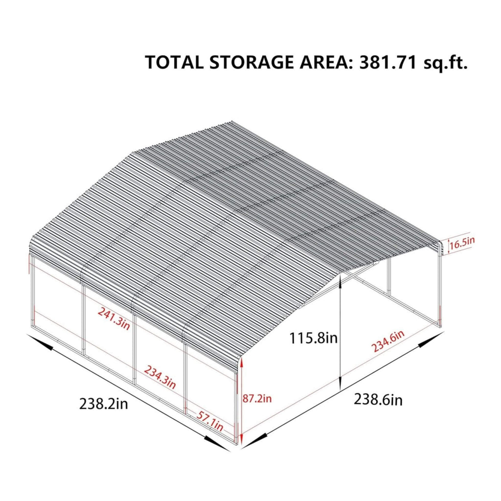 [20X20FT] Alora Extra Large Premium Heavy-Duty Outdoor Metal Carport Shelter (SAK97425) – SAKSBY WHOLESALE, view 3
