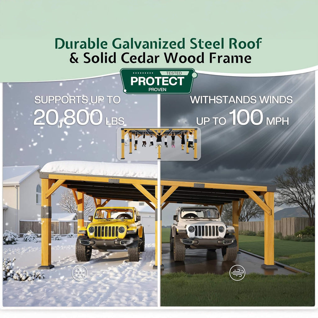 [20X20FT] Alora Heavy-Duty All-Weather Outdoor Cedar Wood Carport With Galvanized Steel Roof (SAK76145) – SAKSBY WHOLESALE, v
