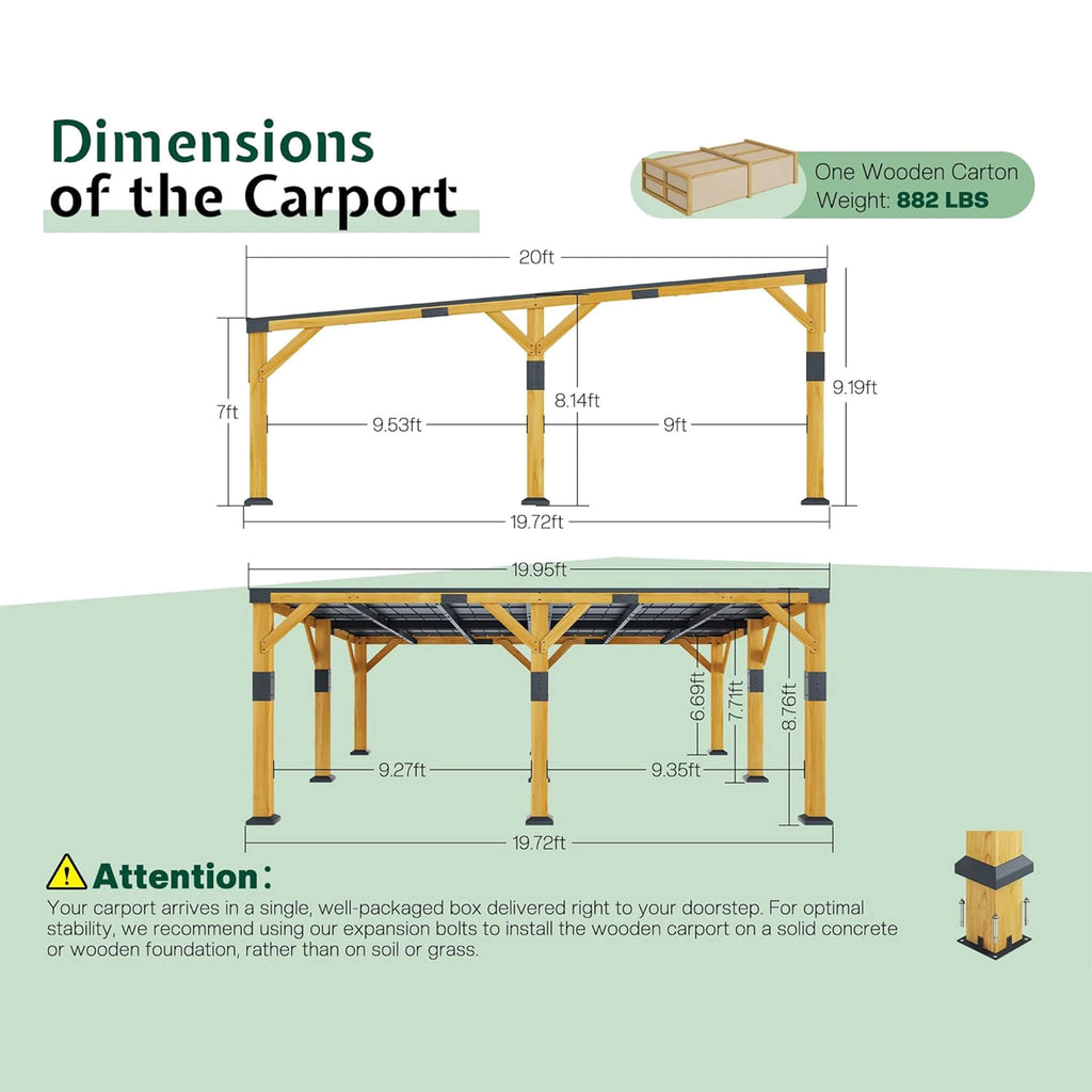 [20X20FT] Alora Heavy-Duty All-Weather Outdoor Cedar Wood Carport With Galvanized Steel Roof (SAK76145) – SAKSBY WHOLESALE, v