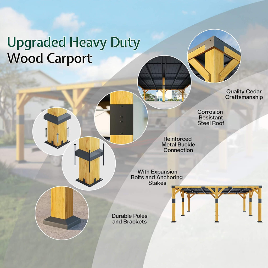 [20X20FT] Alora Heavy-Duty All-Weather Outdoor Cedar Wood Carport With Galvanized Steel Roof (SAK76145) – SAKSBY WHOLESALE, v
