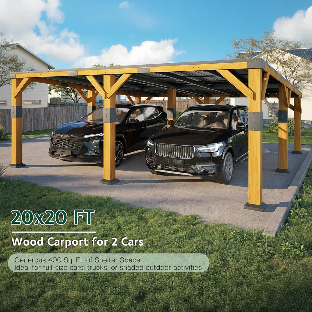 [20X20FT] Alora Heavy-Duty All-Weather Outdoor Cedar Wood Carport With Galvanized Steel Roof (SAK76145) – SAKSBY WHOLESALE, v