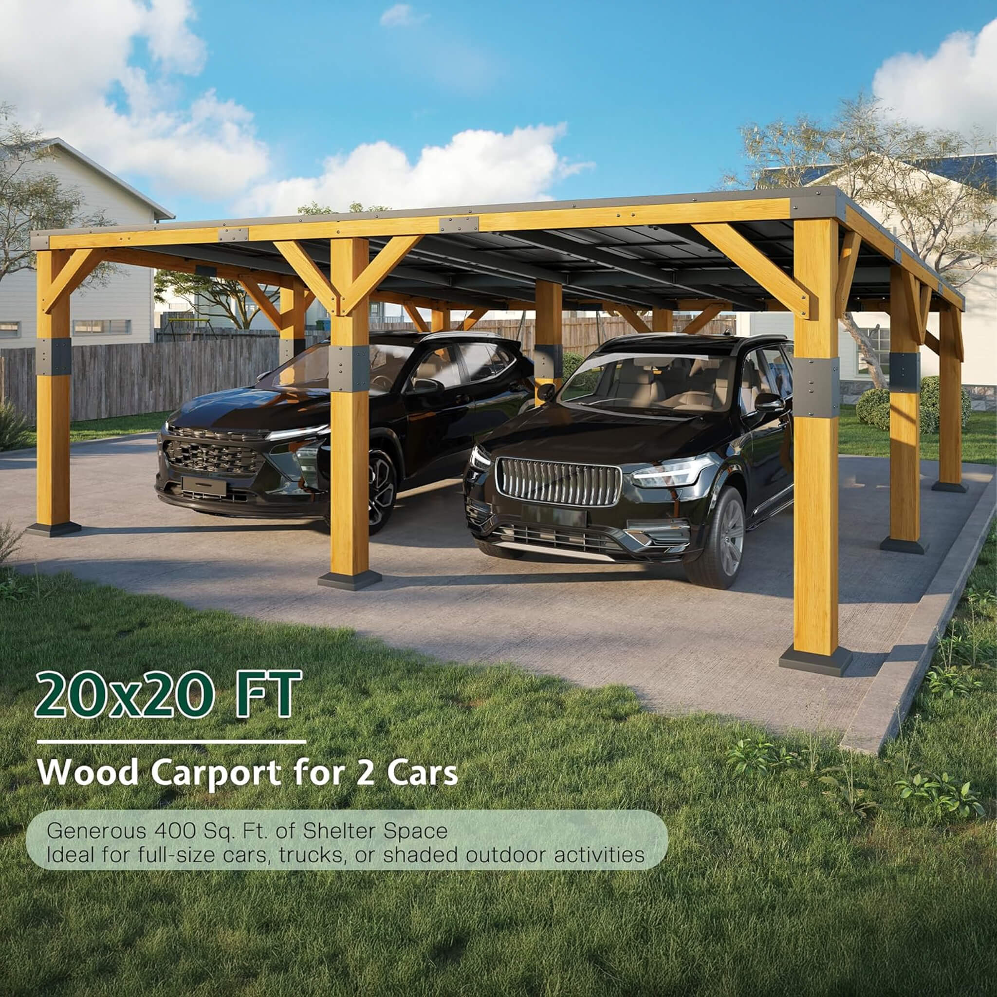 [20X20FT] Alora Heavy-Duty All-Weather Outdoor Cedar Wood Carport With Galvanized Steel Roof (SAK76145) – SAKSBY WHOLESALE, v