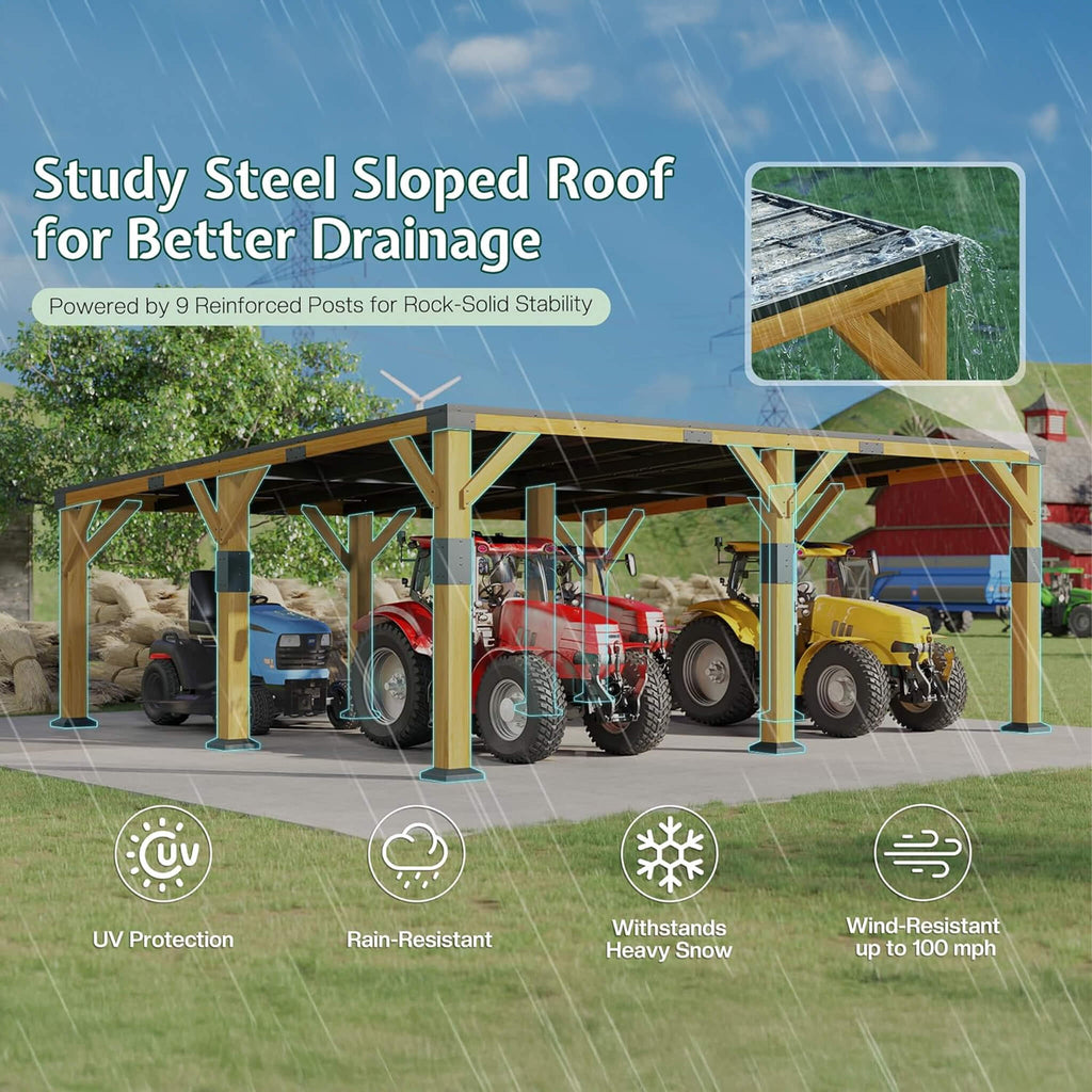 [20X20FT] Alora Heavy-Duty All-Weather Outdoor Cedar Wood Carport With Galvanized Steel Roof (SAK76145) – SAKSBY WHOLESALE, v