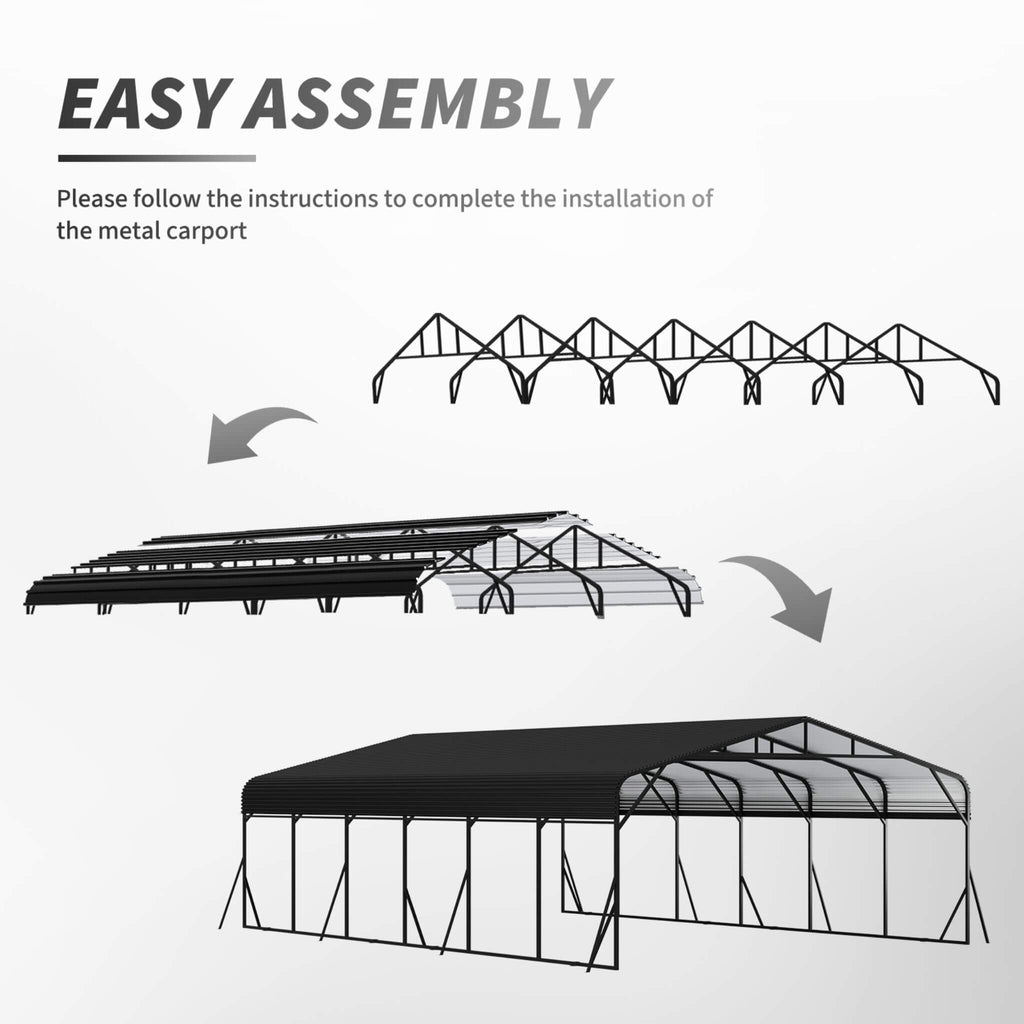 [20X30FT] Alora Heavy-Duty Wind-Resistant Steel Roof Carport With Triangular Frame (SAK94812) – SAKSBY WHOLESALE, view 6