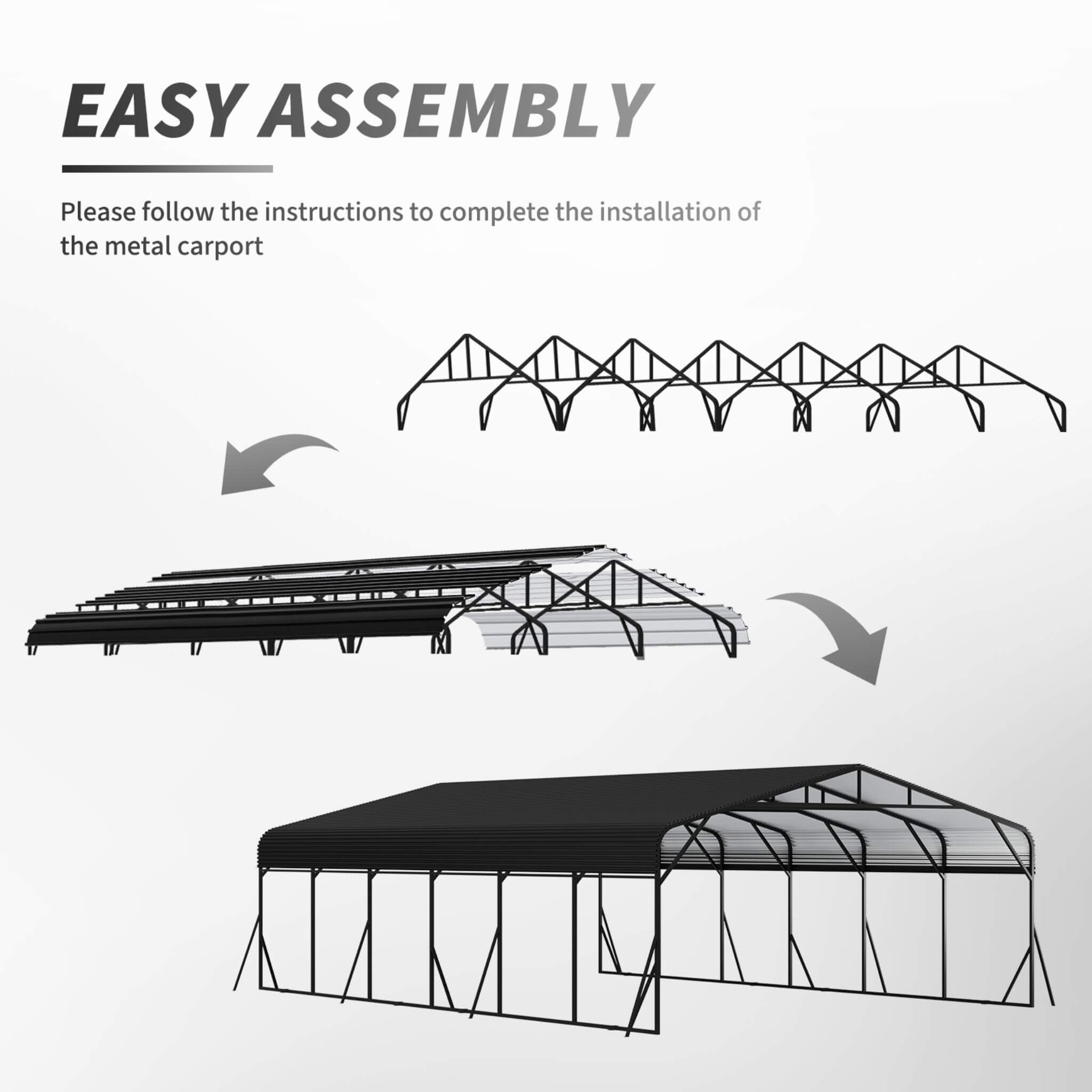 [20X30FT] Alora Heavy-Duty Wind-Resistant Steel Roof Carport With Triangular Frame (SAK94812) – SAKSBY WHOLESALE, view 6