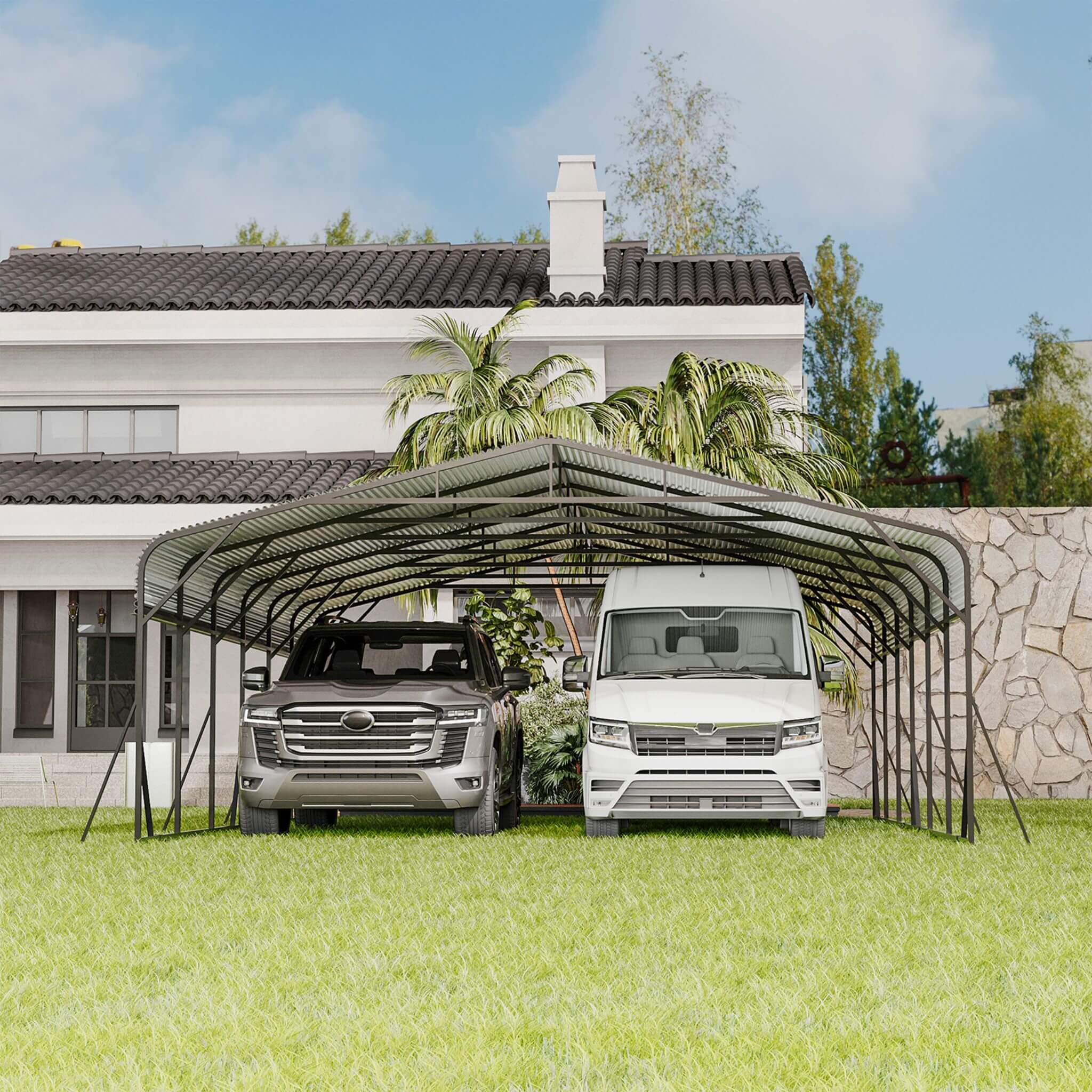 [20X30FT] Alora Heavy-Duty Wind-Resistant Steel Roof Carport With Triangular Frame (SAK94812) – SAKSBY WHOLESALE, view 9