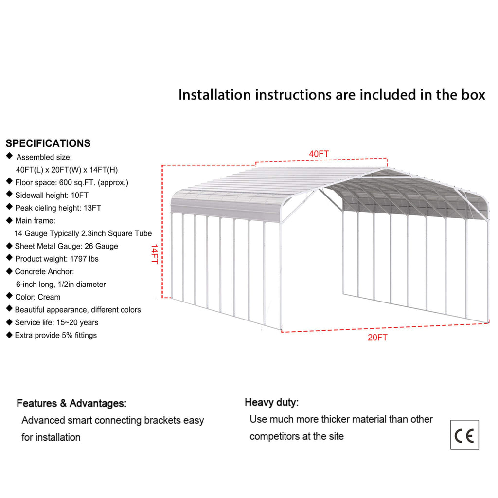 [20X40FT] Alora Heavy-Duty Outdoor High-Clearance Metal Carport (SAK67509) – SAKSBY WHOLESALE, view 7