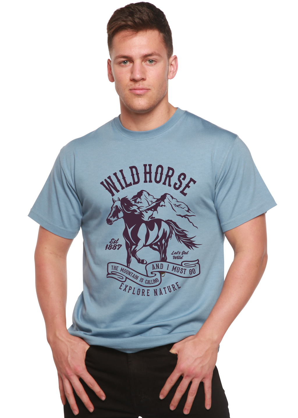 Spun Bamboo Wild Horse Spun Bamboo® Men's Bamboo Viscose/Organic Cotton Short Sleeve Graphic T-Shirt — detail close-up