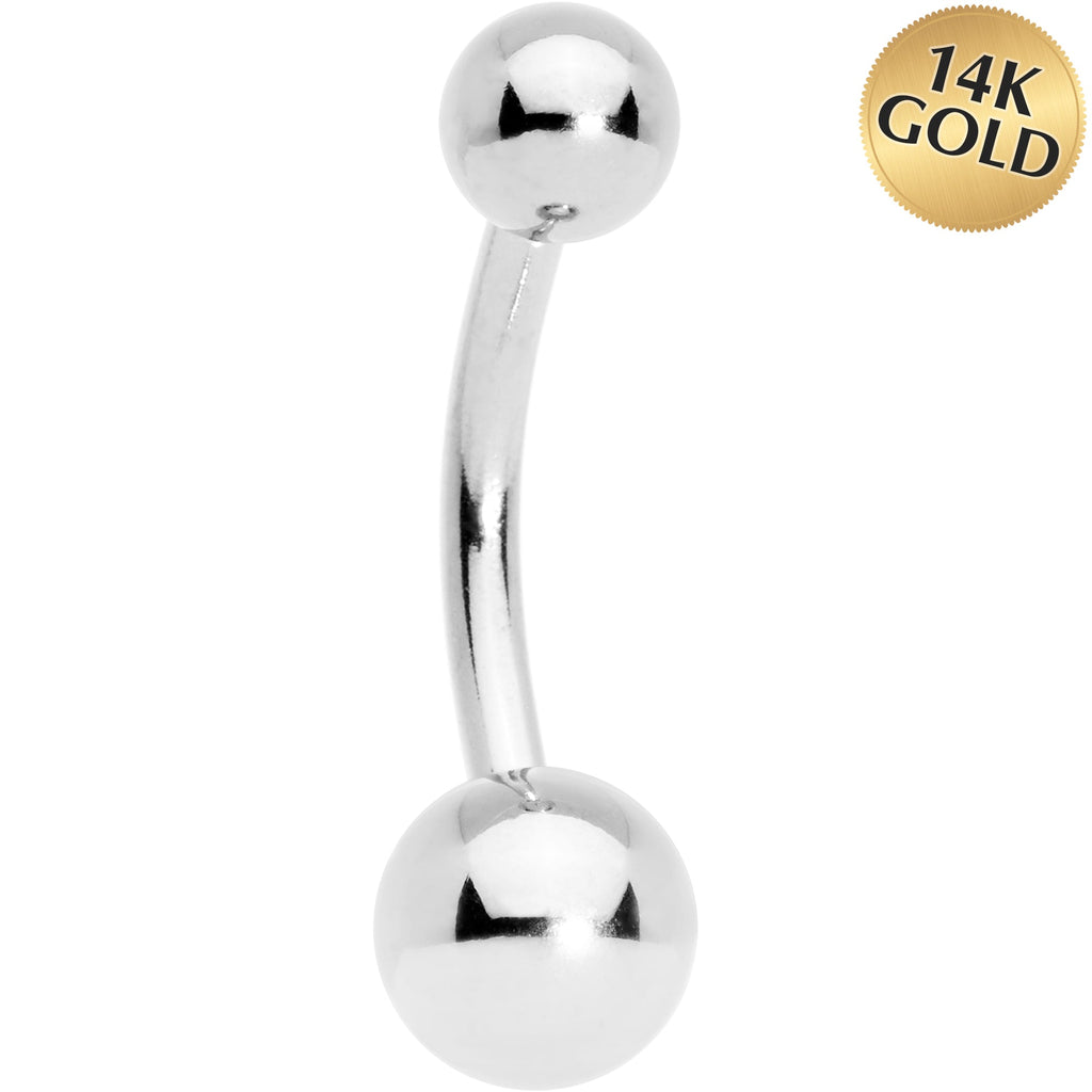 BodyCandy 16G Solid 14k White GOLD BALL Belly Ring 3/8 6mm/4mm — main product shot
