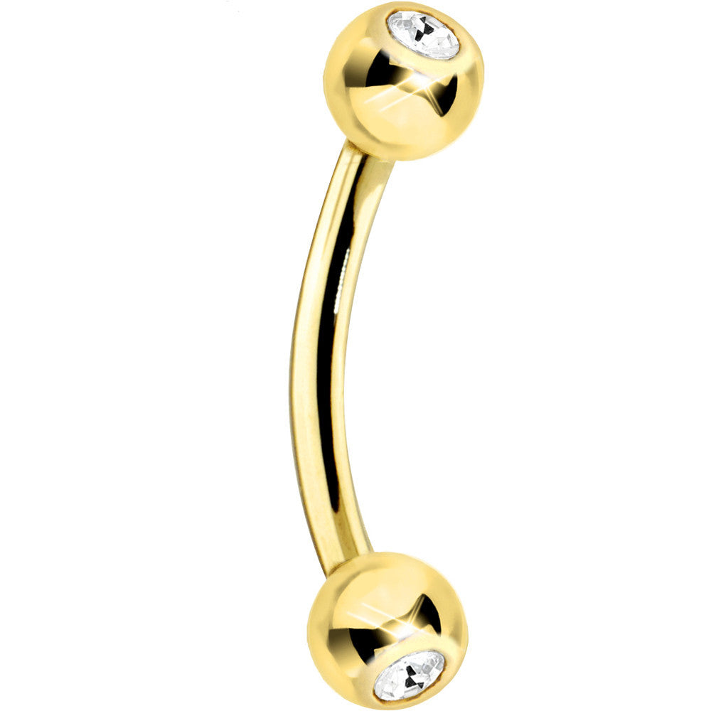 BodyCandy Solid 14k Yellow GOLD Cubic Zirconia Eyebrow Ring 16G 5/16 3mm — lifestyle context