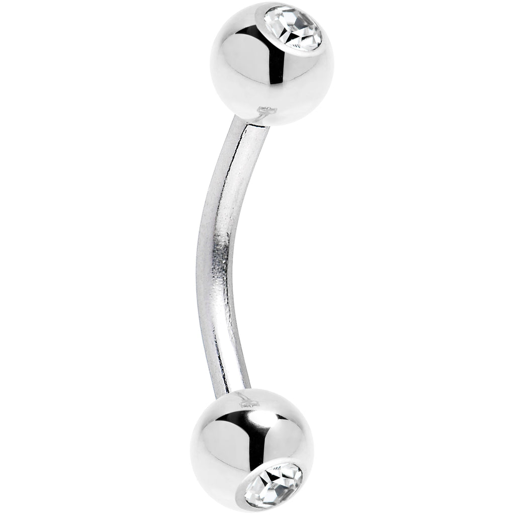 BodyCandy Solid 14k White GOLD Cubic Zirconia Eyebrow Ring 16G 5/16 — detail close-up