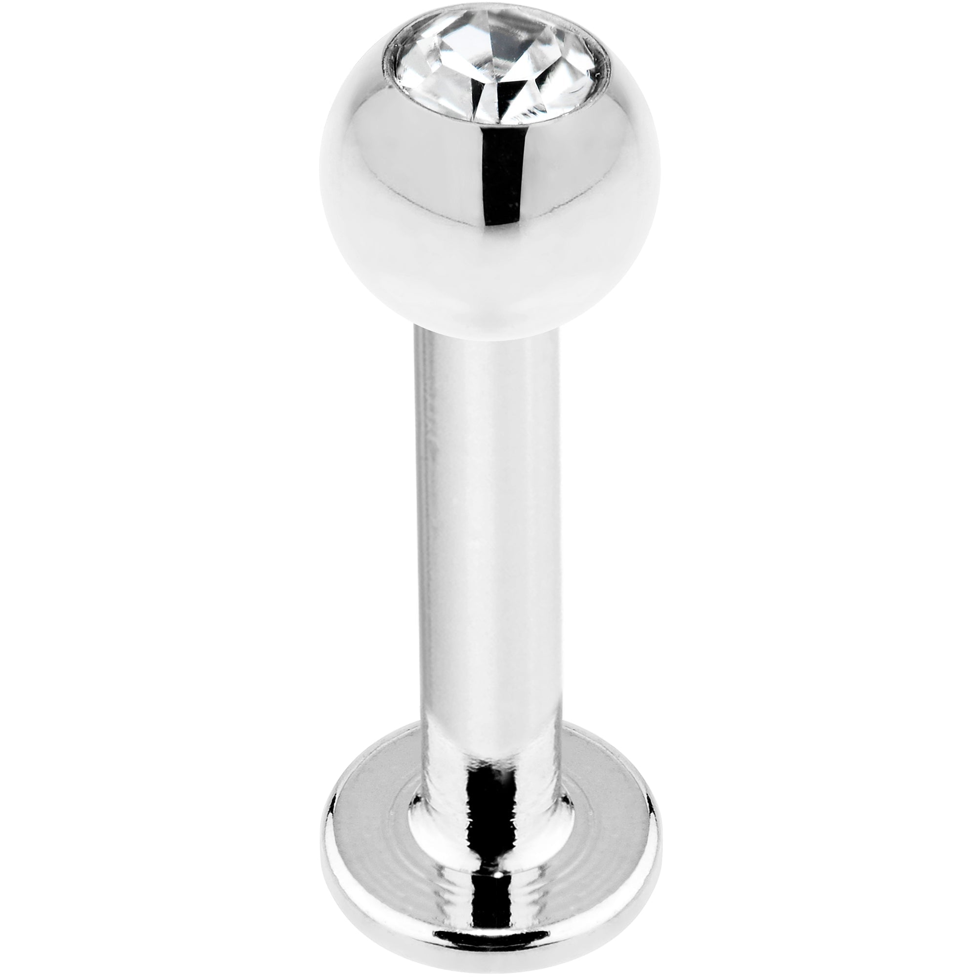 BodyCandy 16G 5/16 14k White Gold CZ Ball Labret Tragus Cartilage — detail close-up