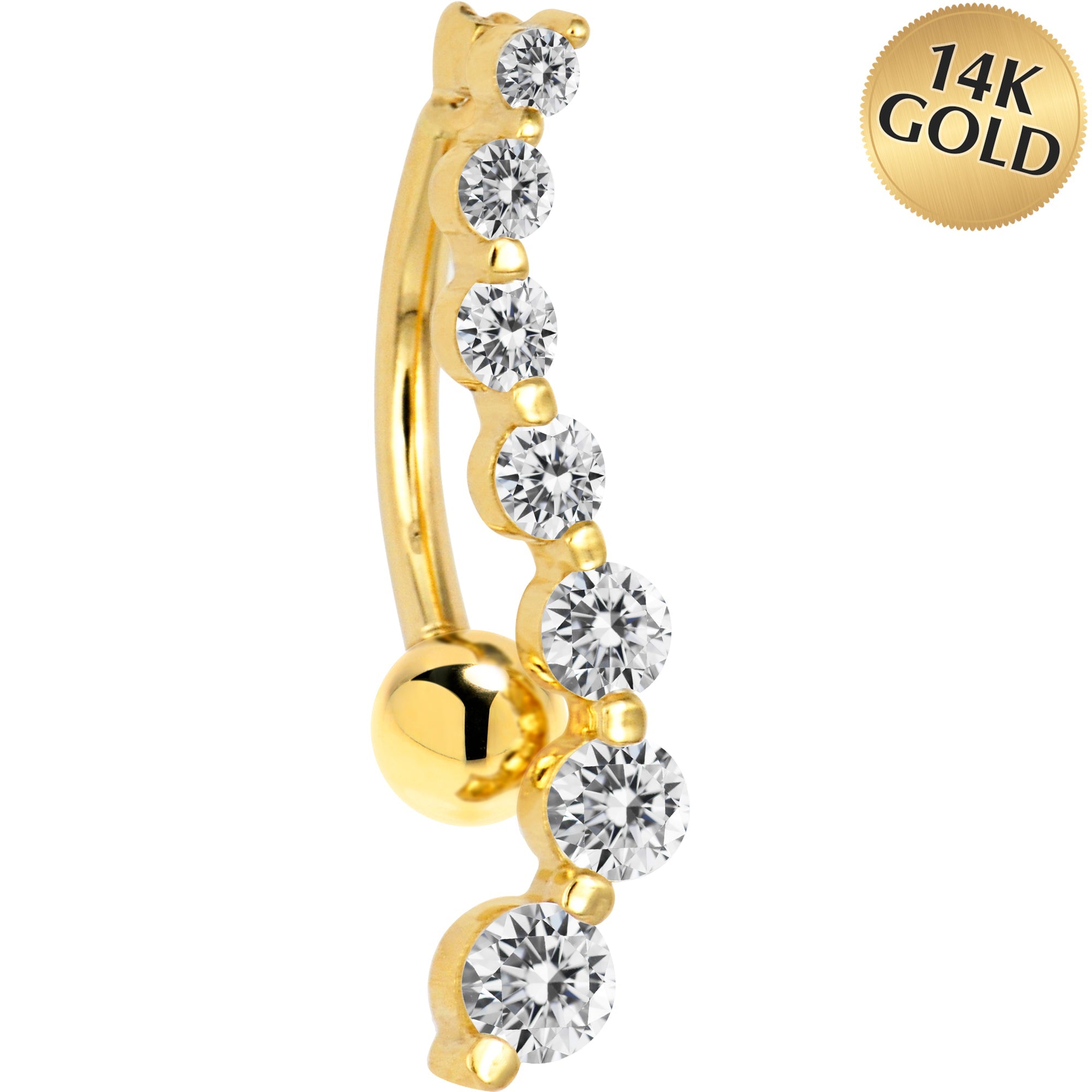 BodyCandy 16G Solid 14k Yellow Gold Top Mount Cubic Zirconia Journey Belly Ring — main product shot