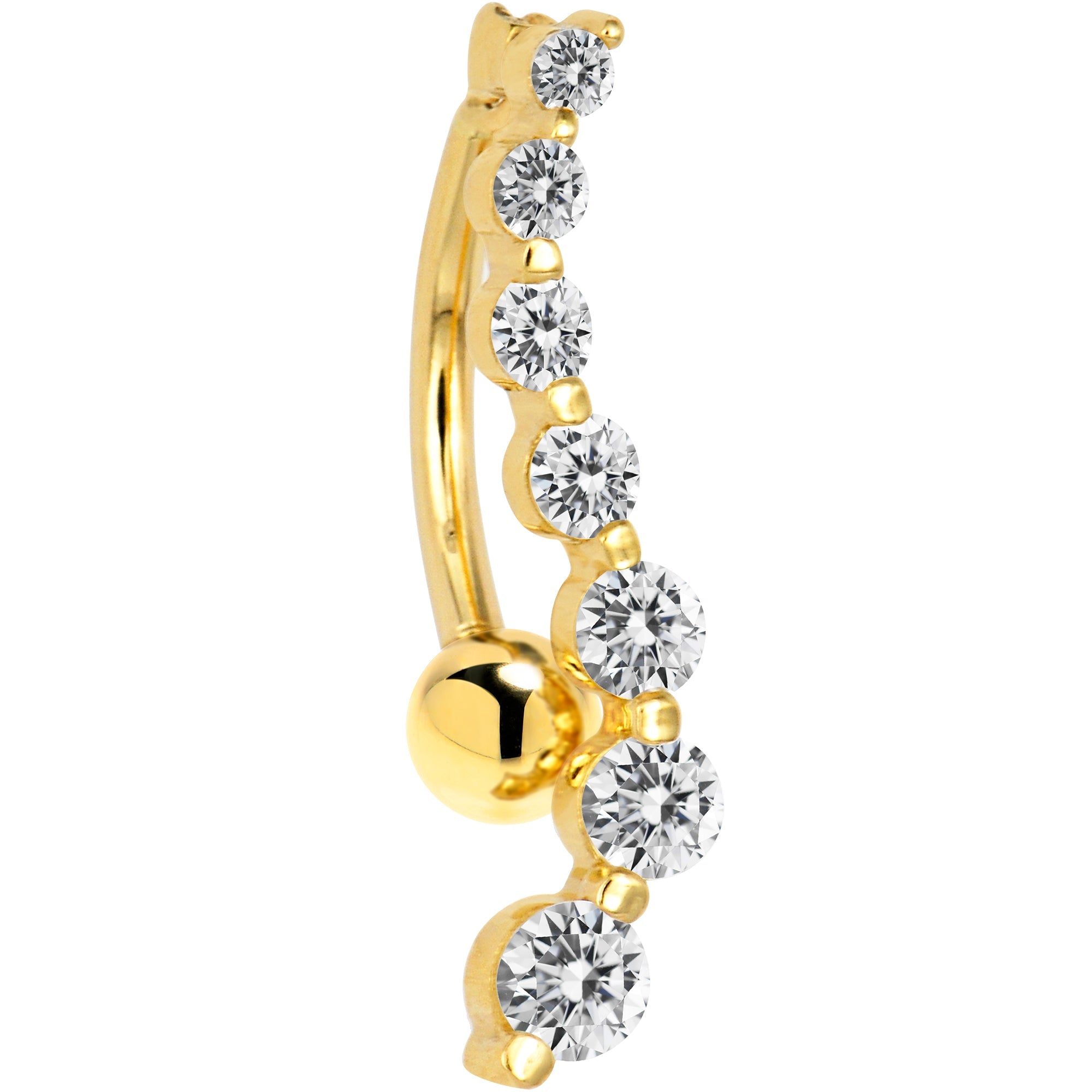 BodyCandy 16G Solid 14k Yellow Gold Top Mount Cubic Zirconia Journey Belly Ring — detail close-up