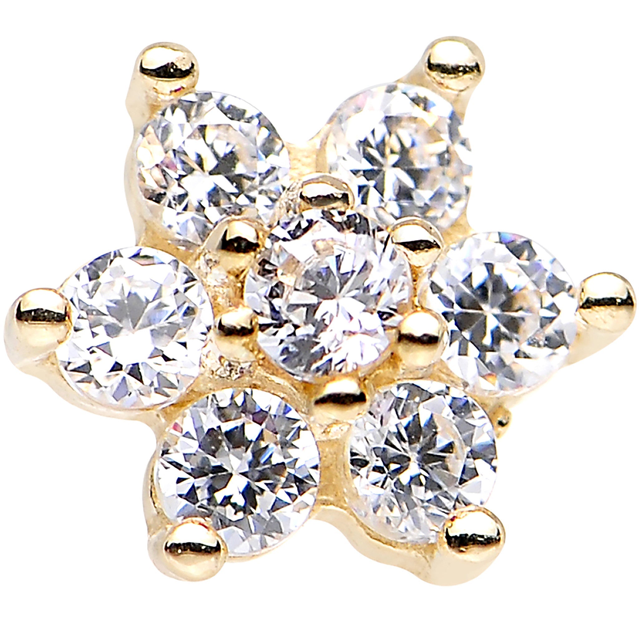 BodyCandy Solid 14k Yellow Gold Clear Cubic Zirconia Flower Nose Stud — lifestyle context