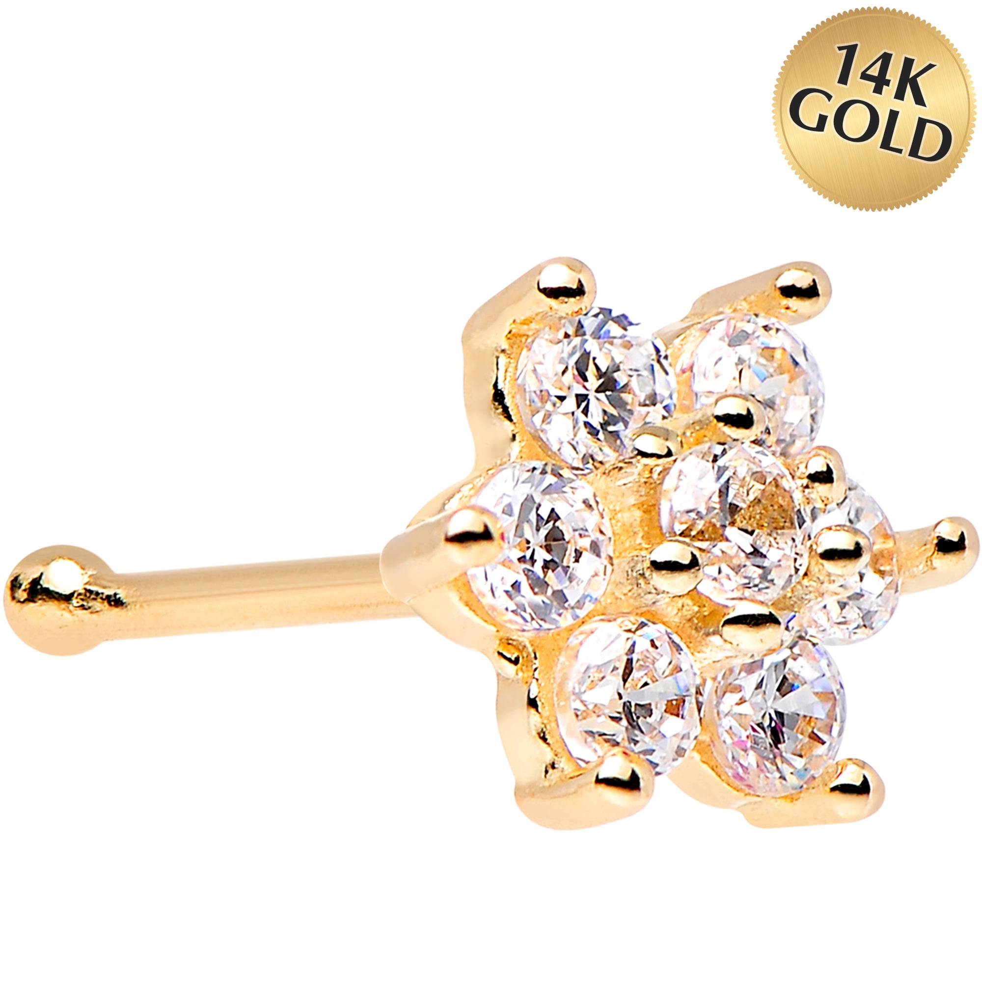 BodyCandy Solid 14k Yellow Gold Clear Cubic Zirconia Flower Nose Stud — main product shot