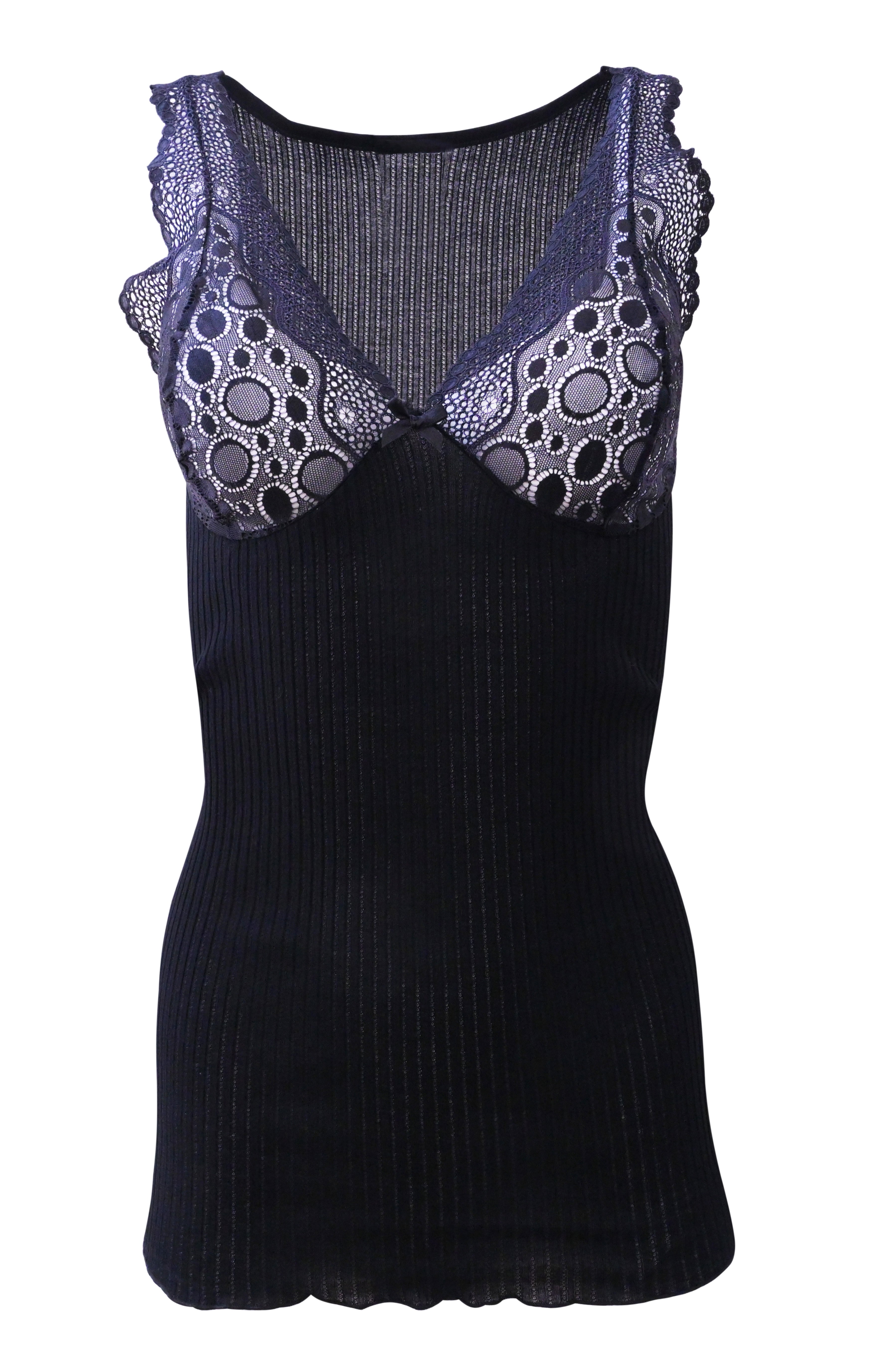 tittimitti EGI Luxury 100%"Filo di Scozia Cotton Women's Camisole Tank with Lace Trim. Proudly Made in Italy. — side view