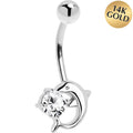 BodyCandy 16G Solid 14k White Gold Dolphin Clear Cubic Zirconia Belly Ring — main product shot
