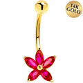 BodyCandy 16G Solid 14k Yellow Gold Ruby Cubic Zirconia Lily Belly Ring — main product shot