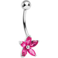 BodyCandy 16G Solid 14k White Gold Pinkish Cubic Zirconia Lily Belly Ring — main product shot
