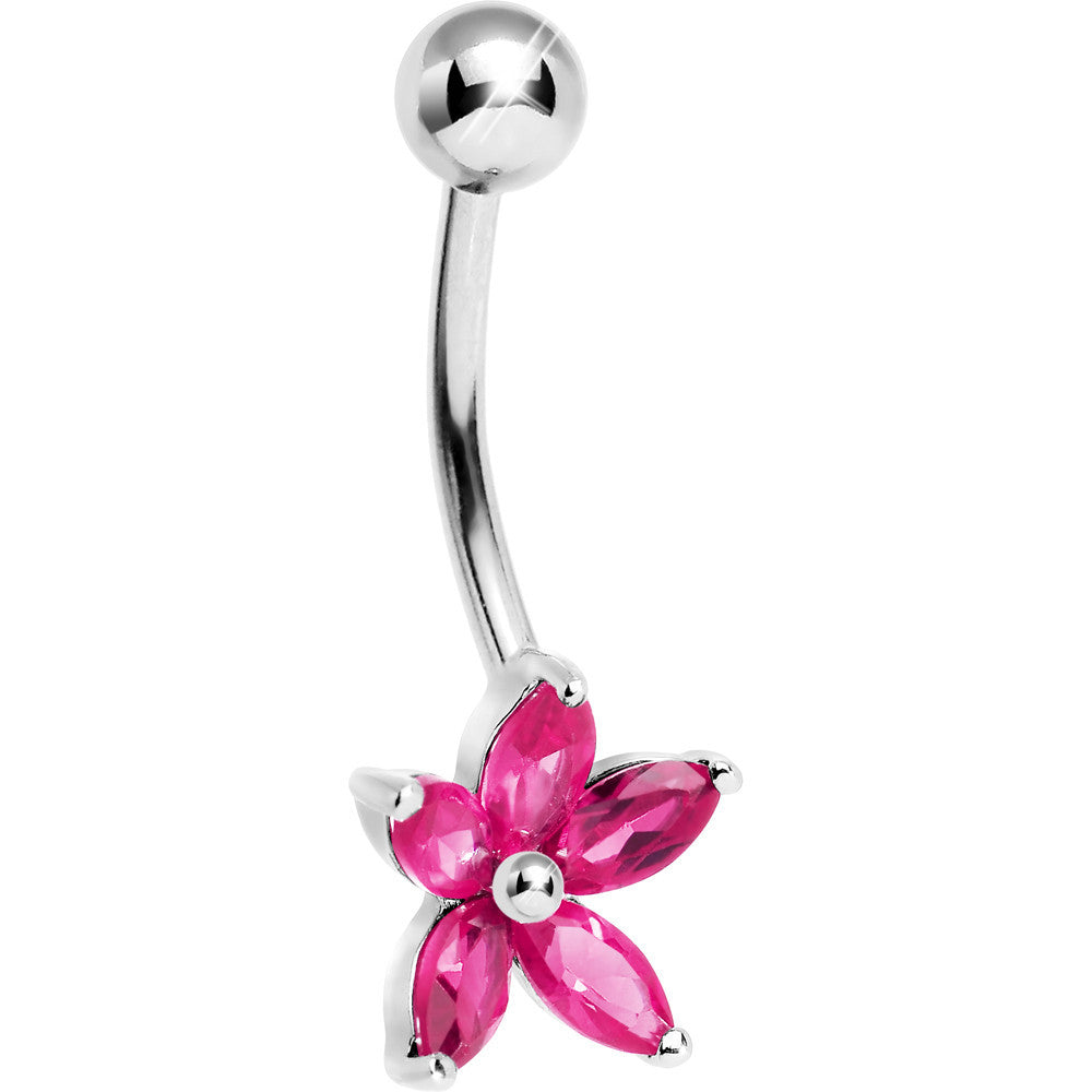 BodyCandy 16G Solid 14k White Gold Pinkish Cubic Zirconia Lily Belly Ring — main product shot