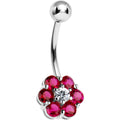 BodyCandy Solid 14k White Gold Ruby Cubic Zirconia Flower Belly Ring-16G — main product shot