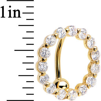 BodyCandy 16G Solid 14k Yellow Gold Reverse Zirconia Circle Belly Ring — detail close-up
