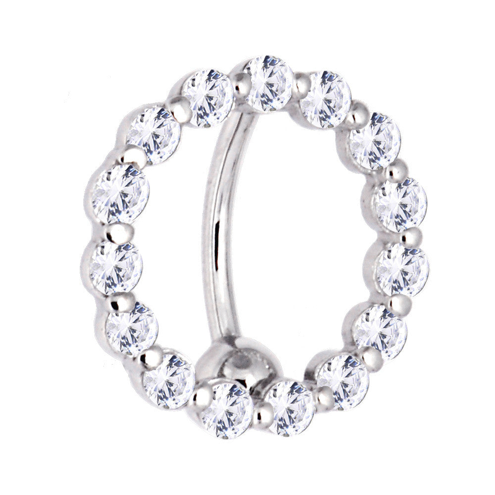 BodyCandy 16G Solid 14k White Gold Reverse Zirconia Circle Belly Ring — main product shot