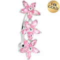 BodyCandy 16G Solid 14k White Gold Pink Reverse Cubic Zirconia Lily Drop Belly Ring — main product shot