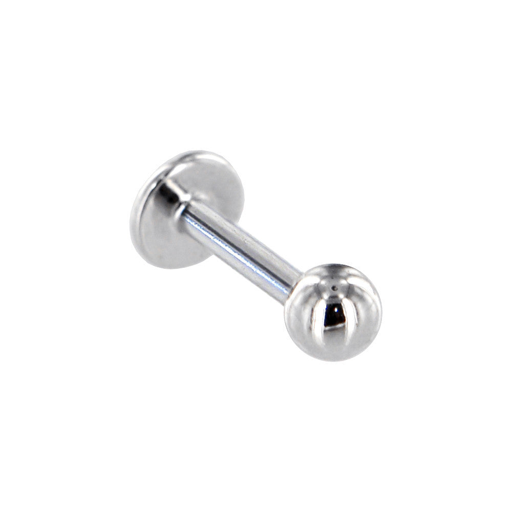 BodyCandy 14G 5/16 Solid 14k White Gold Labret Monroe- 4mm Ball — detail close-up