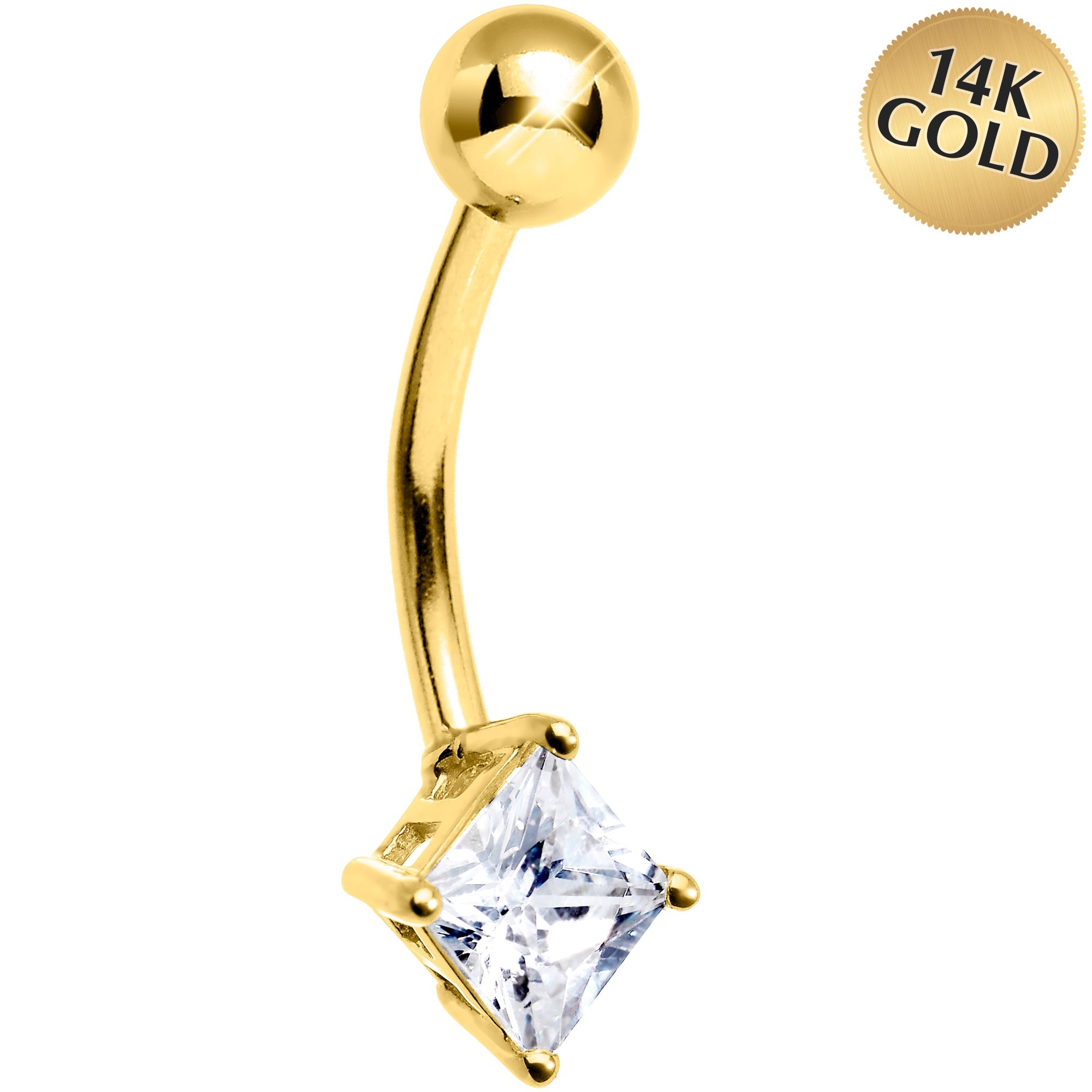 BodyCandy 16G Solid 14k Yellow Gold CZ Square Solitaire Belly Ring — main product shot