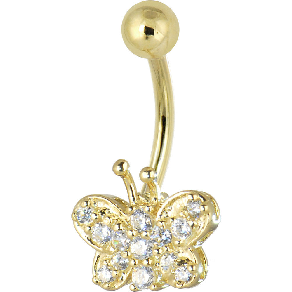 BodyCandy 16G Solid 14k Yellow Gold Cubic Zirconia Butterfly Dreams Belly Ring — main product shot