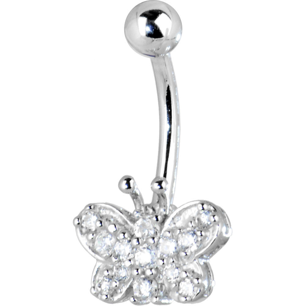 BodyCandy 16G Solid 14k White Gold Cubic Zirconia Butterfly Dreams Belly Ring — main product shot
