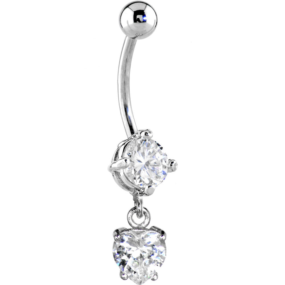 BodyCandy 16G Solid 14k White Gold Cubic Zirconia Solitaire Round Heart Dangle Belly Ring — main product shot