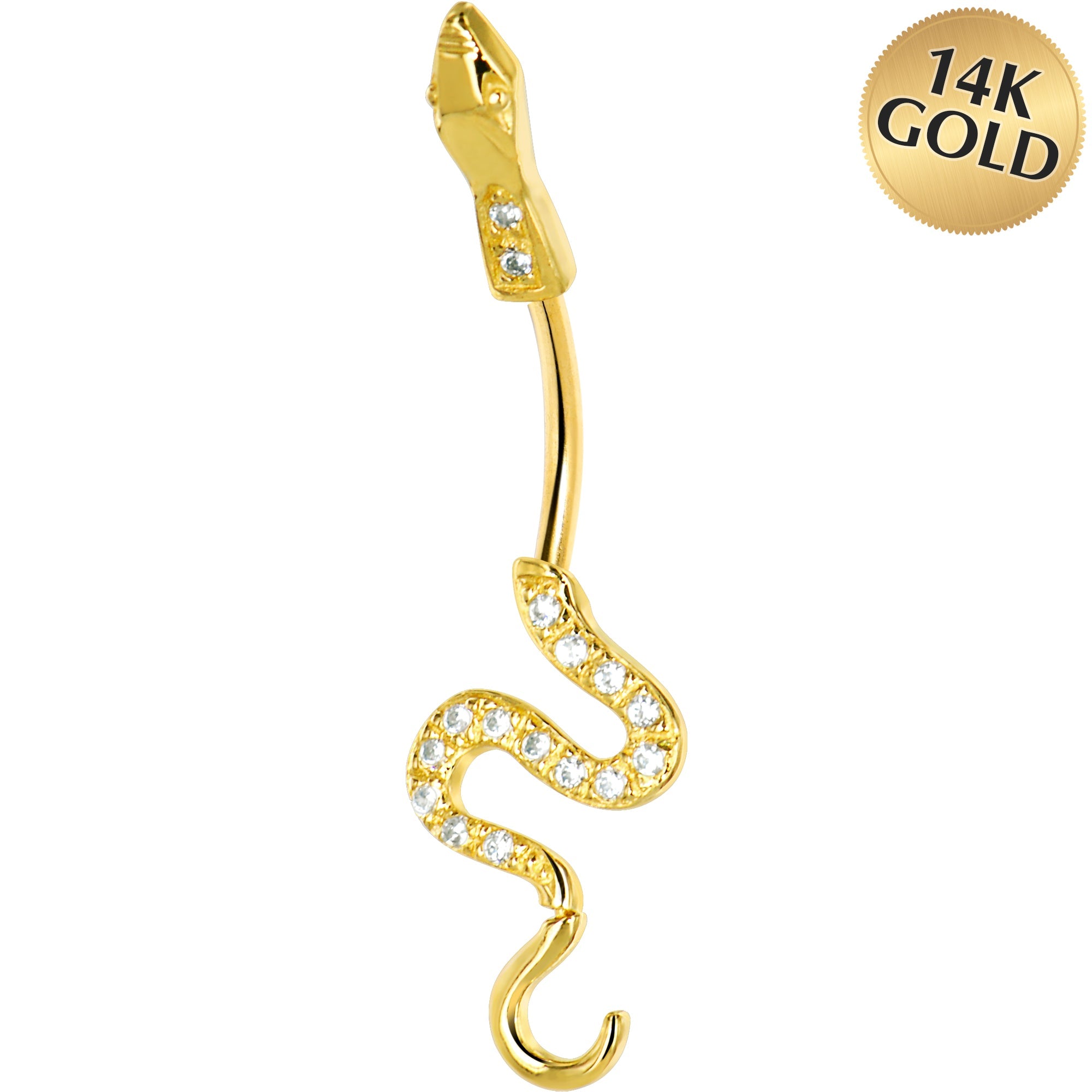 BodyCandy 16G Solid 14k Yellow Gold Cubic Zirconia Sexy Snake Belly Ring — main product shot