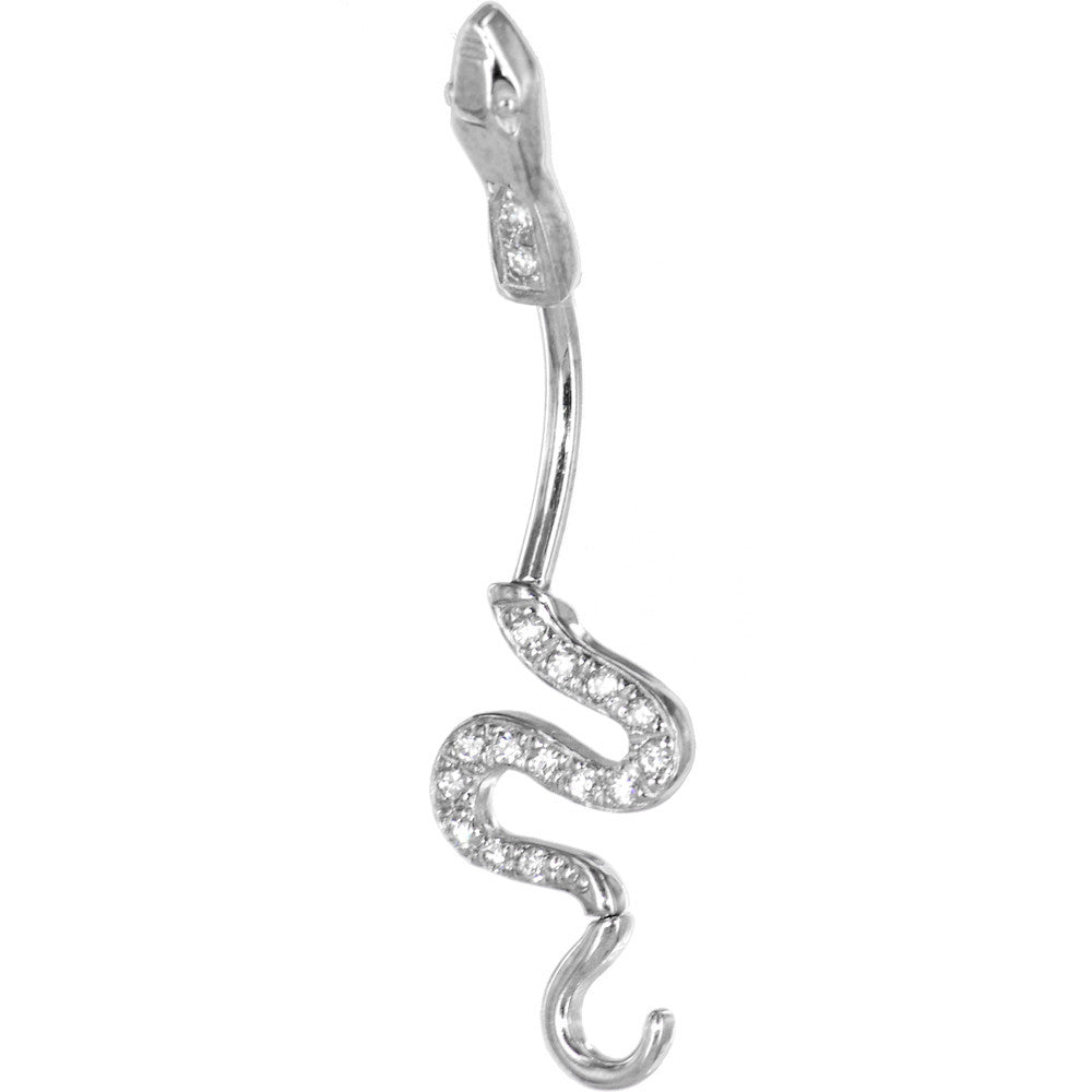 BodyCandy 16G Solid 14k White Gold Cubic Zirconia Sexy Snake Belly Ring — main product shot
