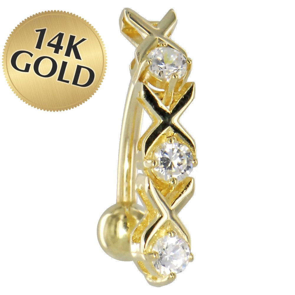 BodyCandy 16G Solid 14k Yellow Gold Top Mount Cubic Zirconia Xoxo Belly Ring — main product shot