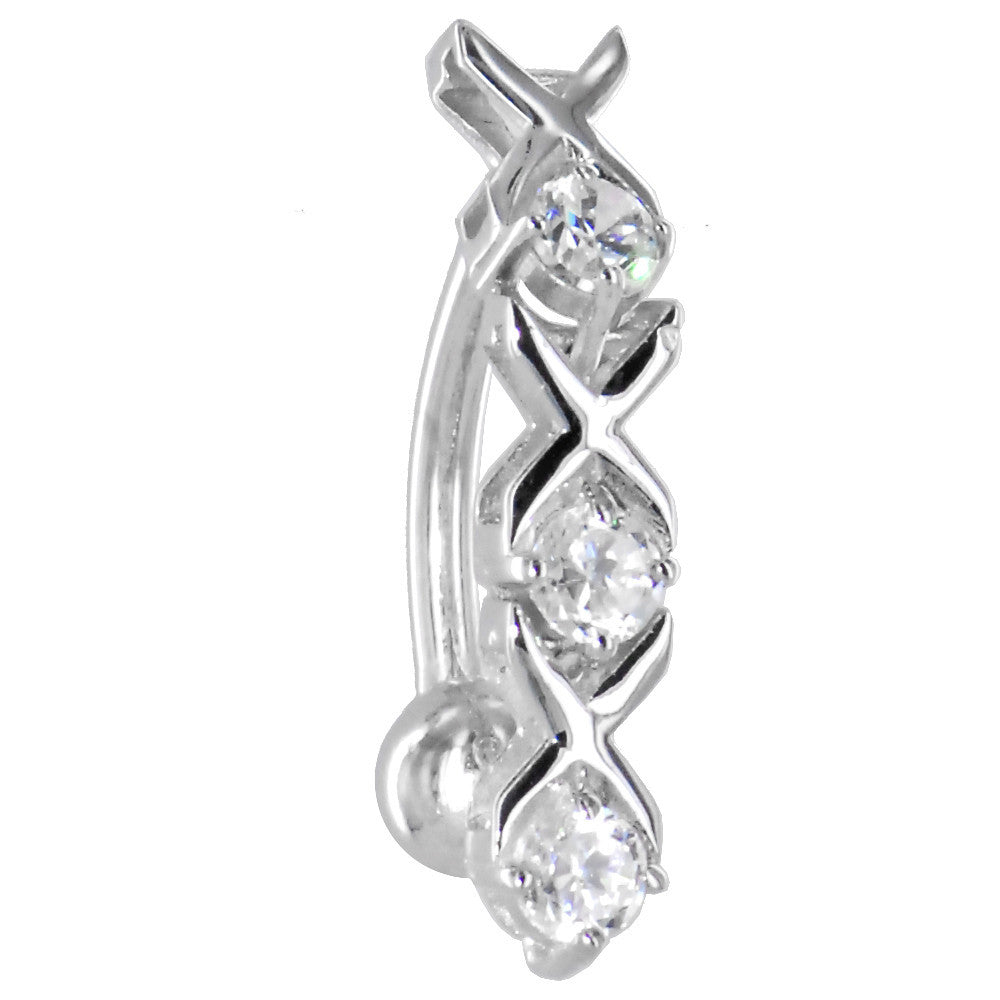 BodyCandy 16G Solid 14k White Gold Top Mount Cubic Zirconia Xoxo Belly Ring — main product shot