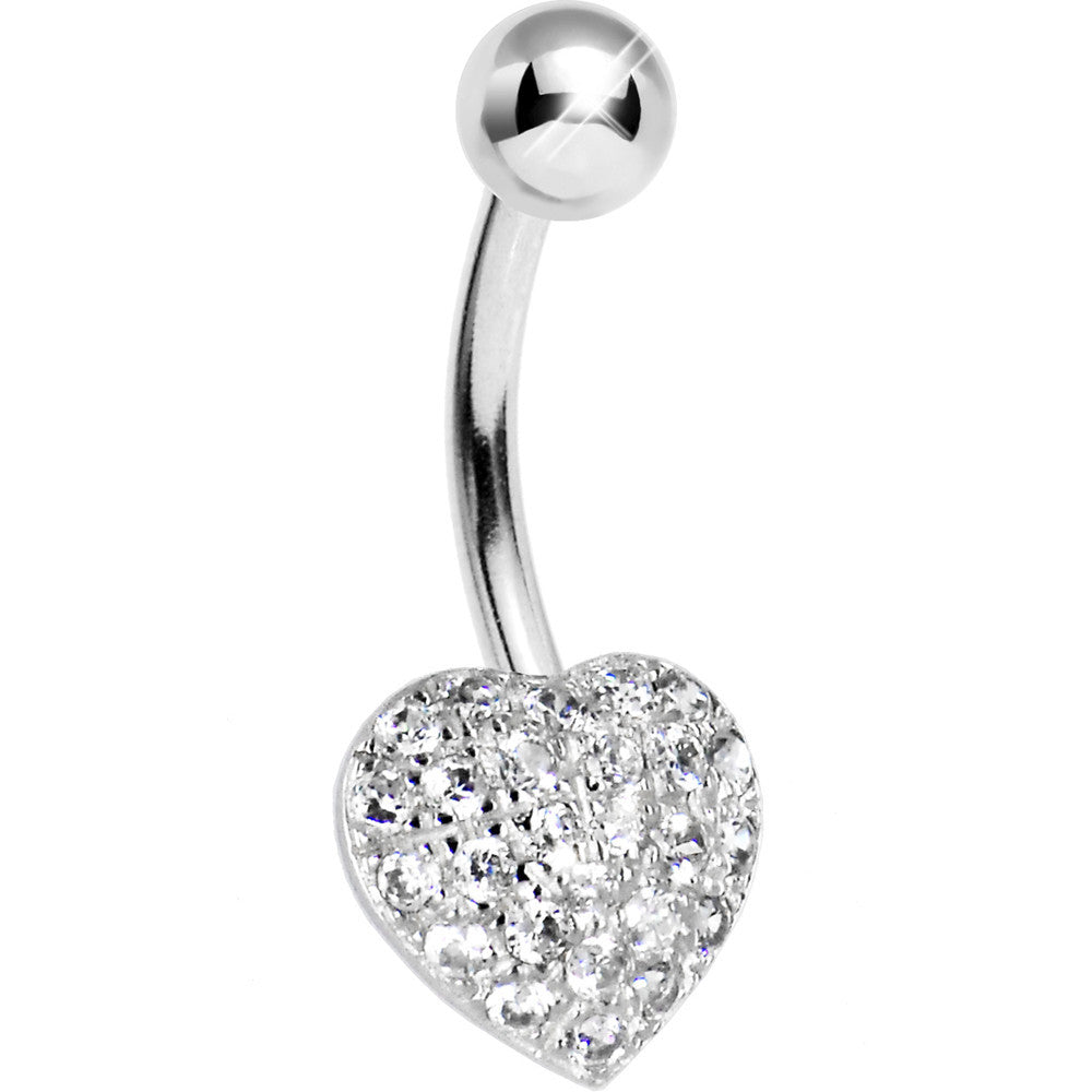 BodyCandy 16G Solid 14k White Gold Cubic Zirconia Paved Heart Belly Ring — main product shot
