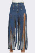 Cochella Bohemian Rhapsody Fringe Denim Skirt
