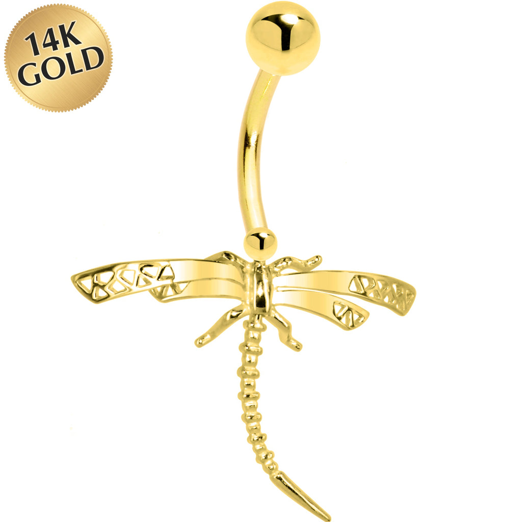 BodyCandy 16G Solid 14K Yellow Gold Dragonfly Belly Ring — main product shot