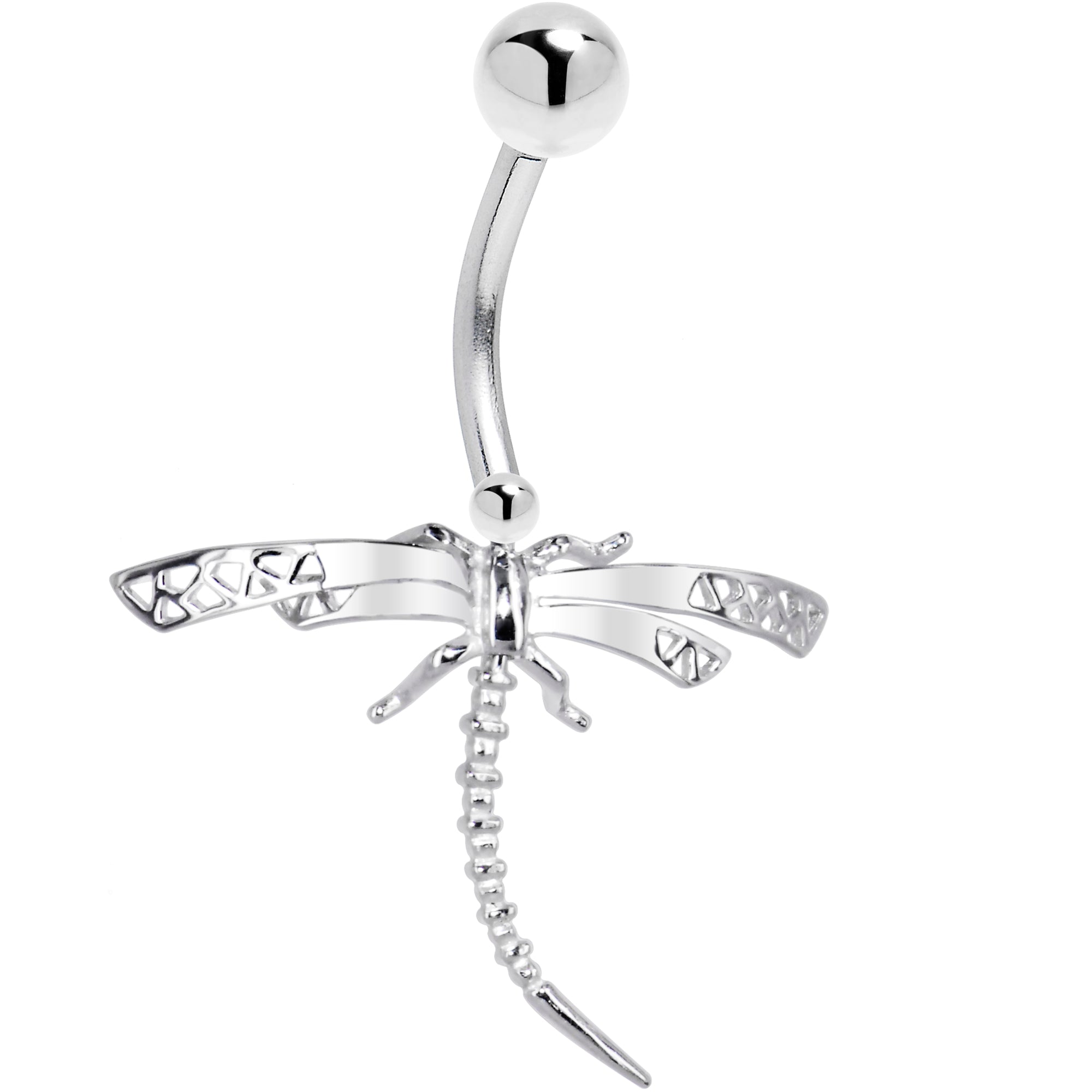 BodyCandy 16G Solid 14K White Gold Dragonfly Belly Ring — detail close-up