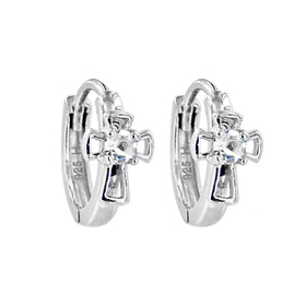 Sterling Silver Cubic Zirconia CROSS Huggy Hoop Earrings