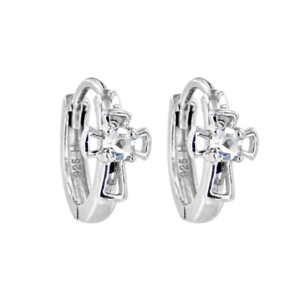 BodyCandy Sterling Silver Cubic Zirconia CROSS Huggy Hoop Earrings — main product shot