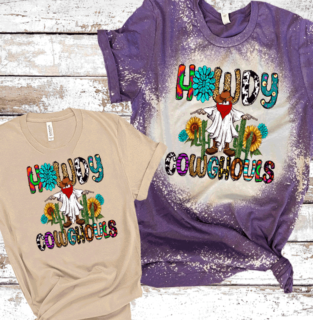 A Blessed Texas Mess Boutique Howdy Cowghouls Western Ghost Serape Cowprint Sunflowers Country Halloween — construction detail